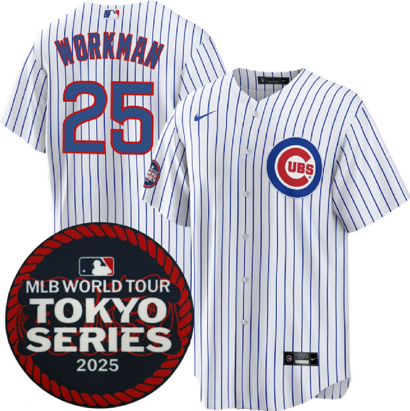Men's Chicago Cubs #25 Gage Workman White 2025 World Tour: Tokyo Series Home Stitched Baseball Jersey