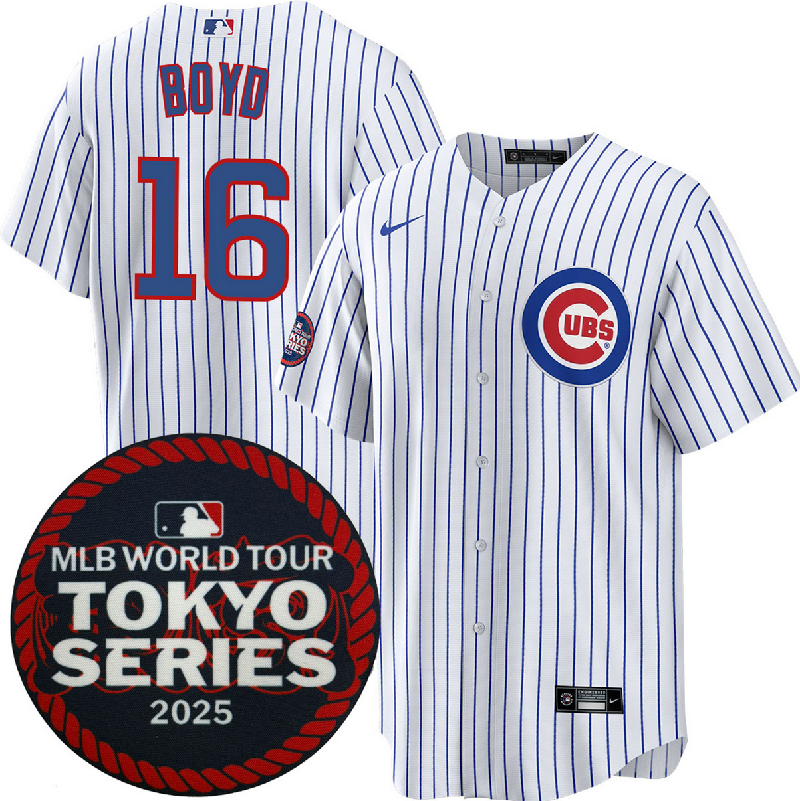 Men's Chicago Cubs #16 Matthew Boyd White 2025 World Tour: Tokyo Series Home Stitched Baseball Jersey