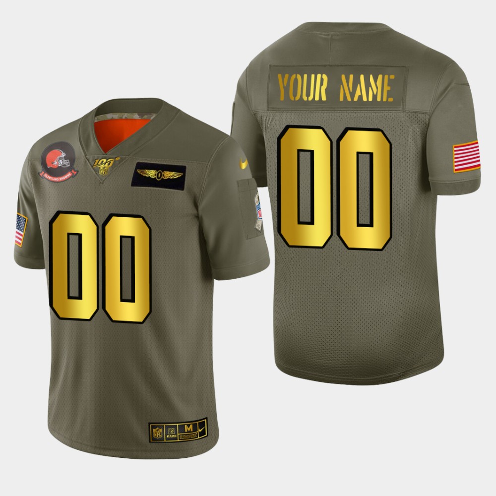 Men's Cleveland Browns Custom Olive Gold 2019 Salute to Service Limited Jersey