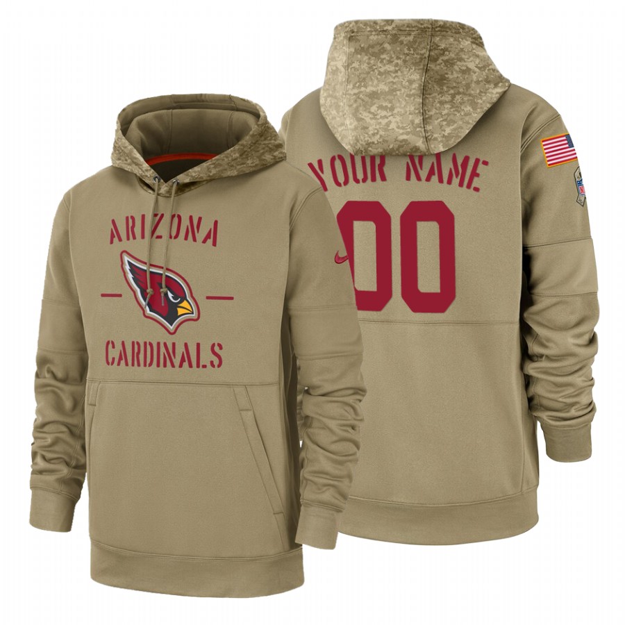 Men's Arizona Cardinals Customized Tan 2019 Salute To Service Sideline Therma Pullover Hoodie