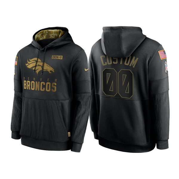 Men's Denver Broncos Black 2020 Customize Salute to Service Sideline Therma Pullover Hoodie