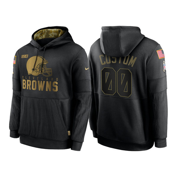 Men's Cleveland Browns Black 2020 Customize Salute to Service Sideline Therma Pullover Hoodie