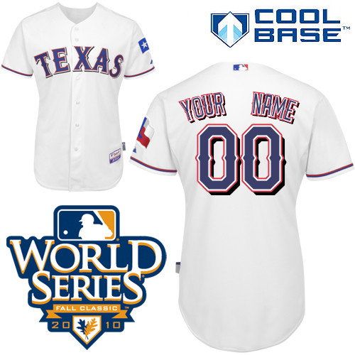 Rangers Customized Authentic White Cool Base MLB Jersey w/2010 World Series Patch (S-3XL)