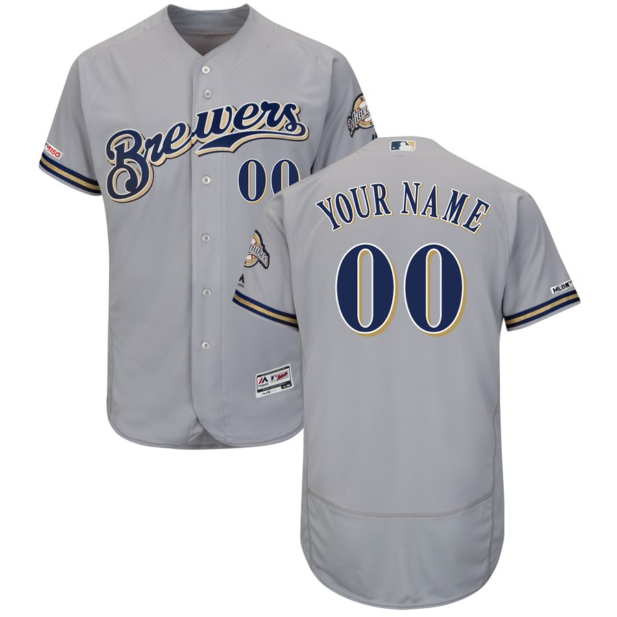 Milwaukee Brewers Majestic Road Flex Base Authentic Collection Custom Jersey Gray