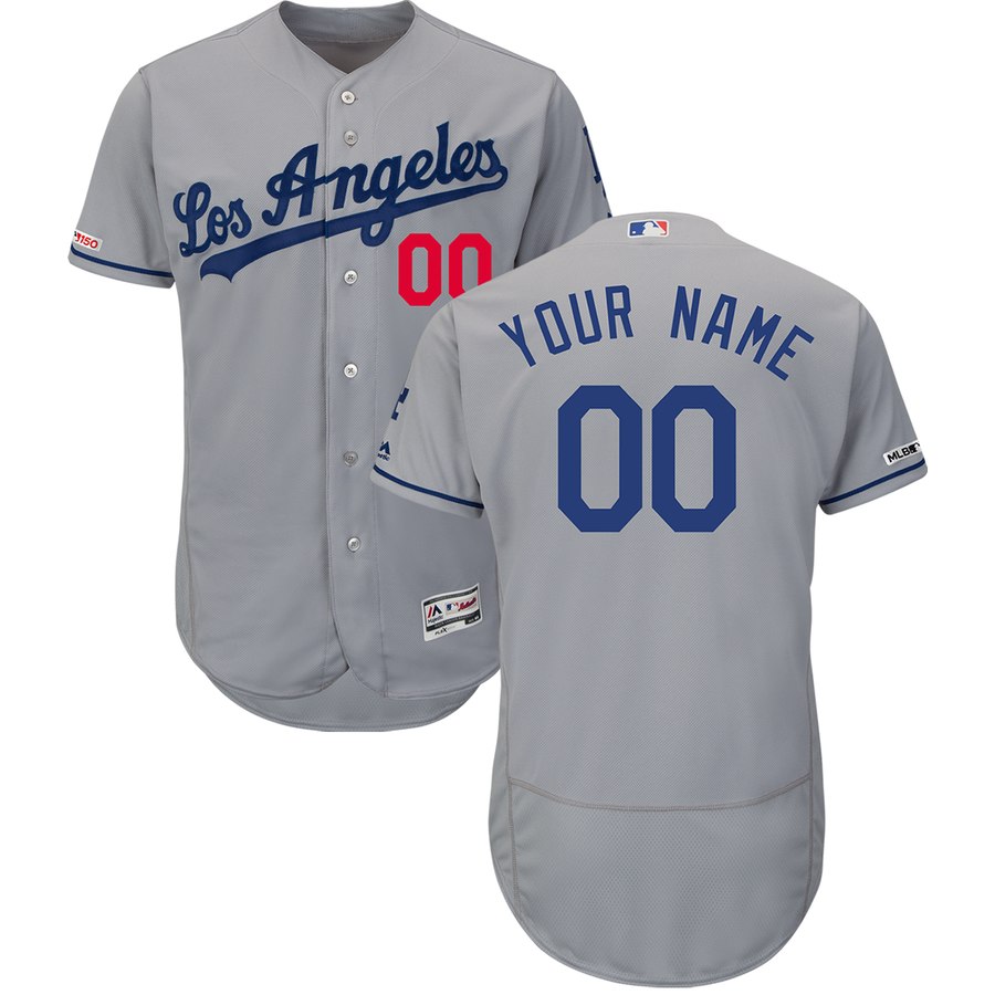 Los Angeles Dodgers Majestic Road Flex Base Authentic Collection Custom Jersey Gray