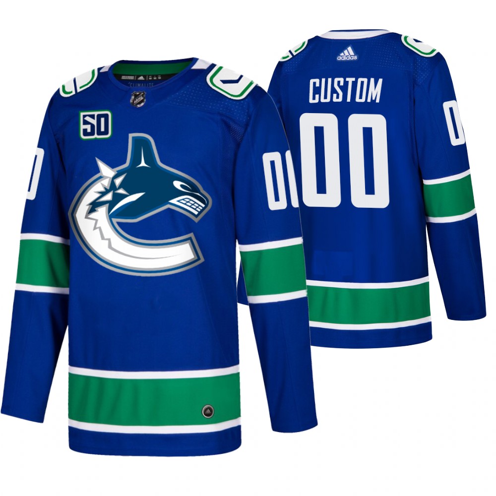 Men's Vancouver Canucks Custom Adidas Blue 2019-20 Home Authentic NHL Jersey