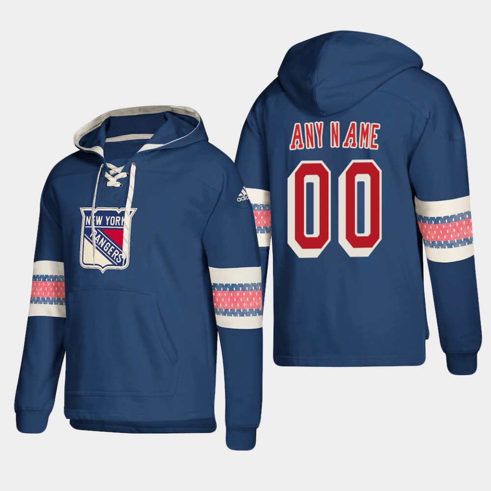 New York Rangers Personalized Lace-Up Pullover Hoodie Blue