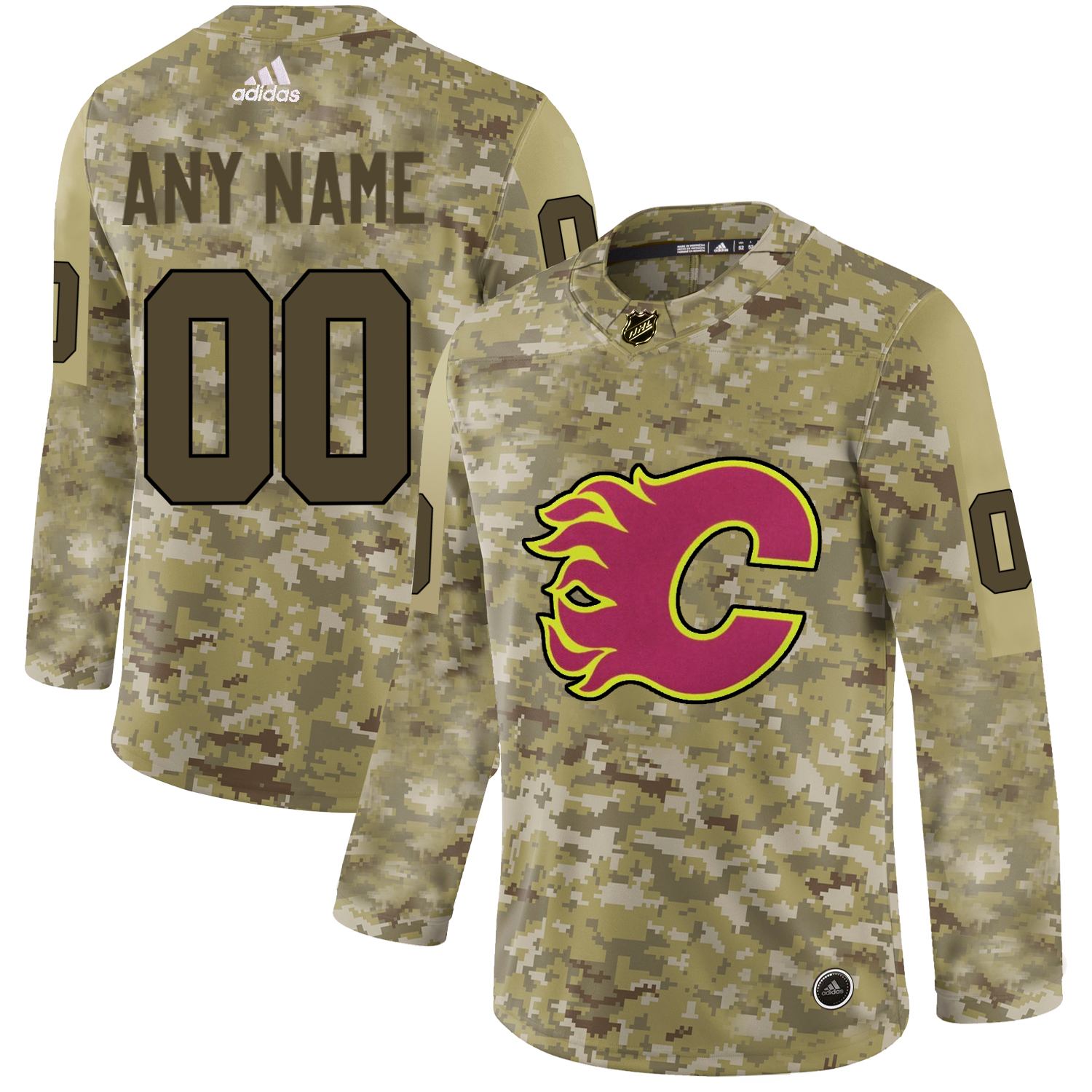 Men's Adidas Flames Personalized Camo Authentic NHL Jersey