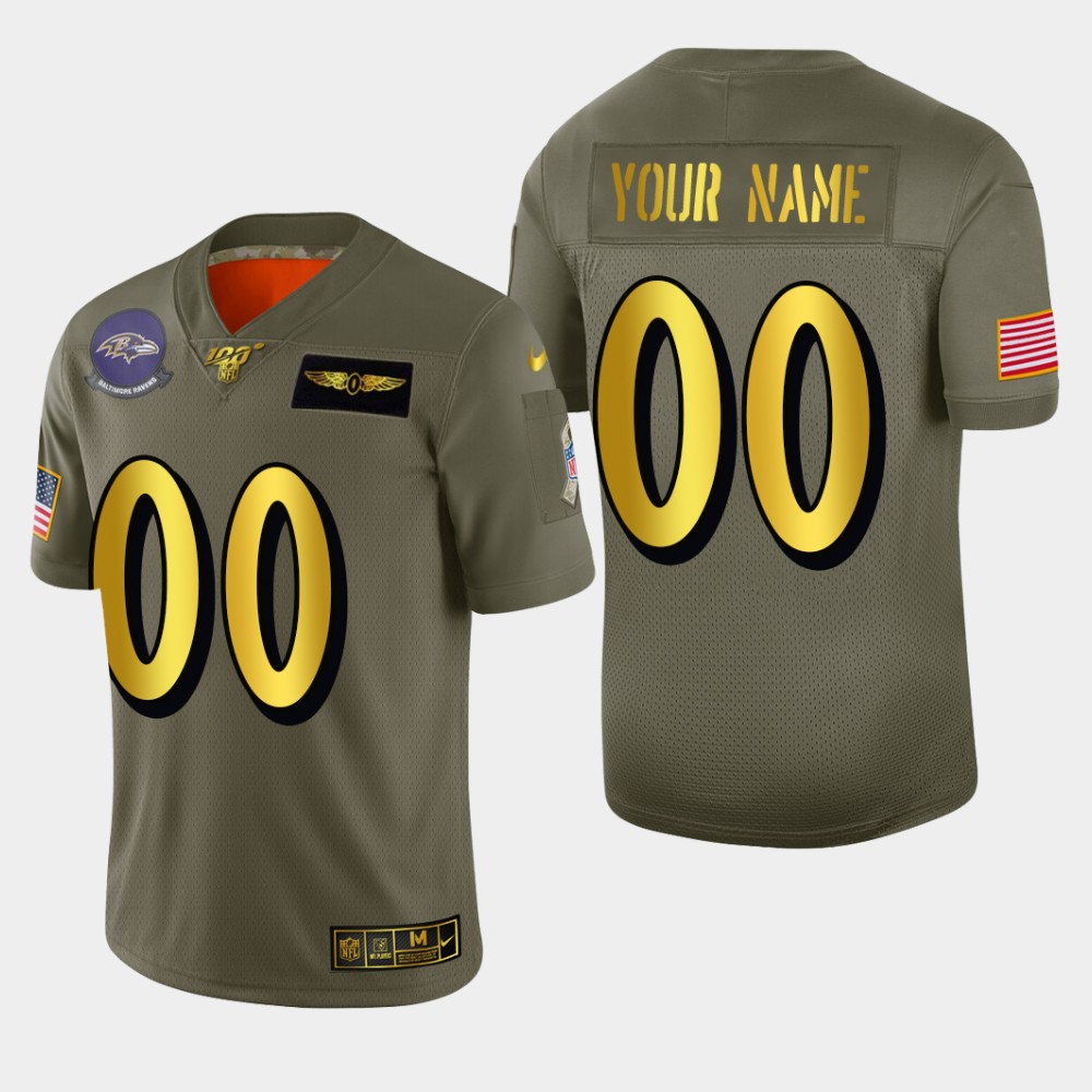 Baltimore Ravens Custom Men's Nike Olive Gold 2019 Salute to Service Limited NFL 100 Jersey