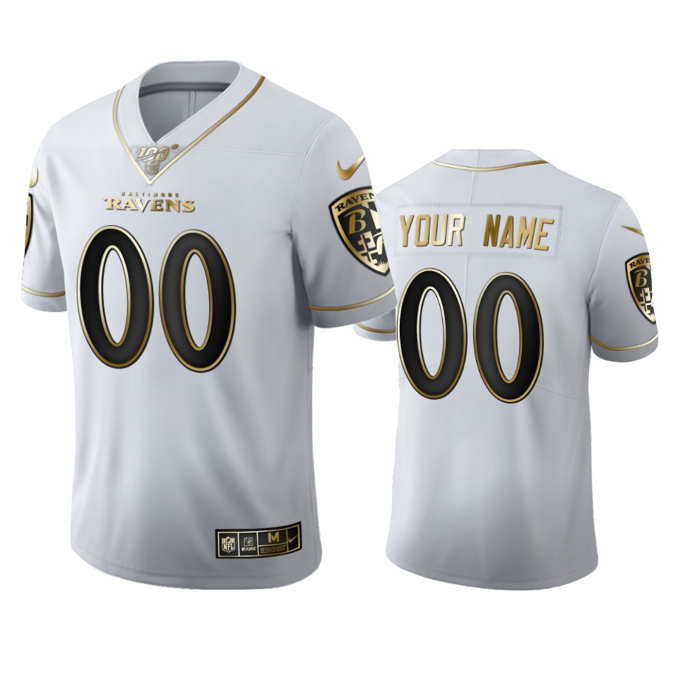 Baltimore Ravens Custom Men's Nike White Golden Edition Vapor Limited NFL 100 Jersey