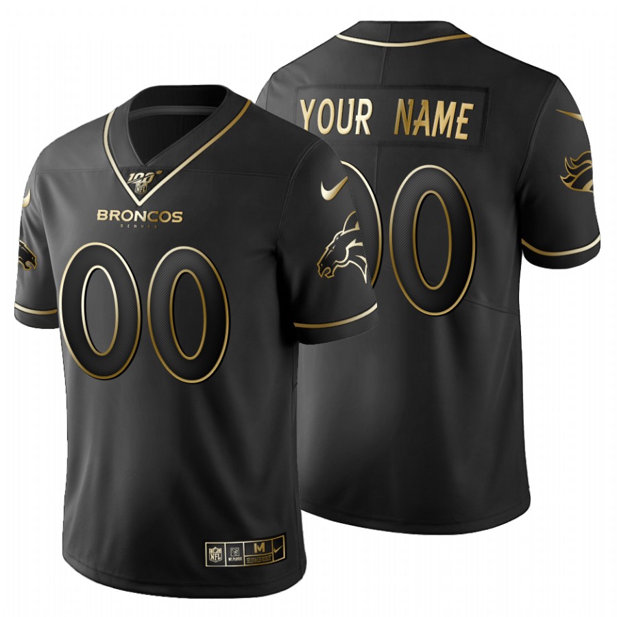 Denver Broncos Custom Men's Nike Black Golden Limited NFL 100 Jersey