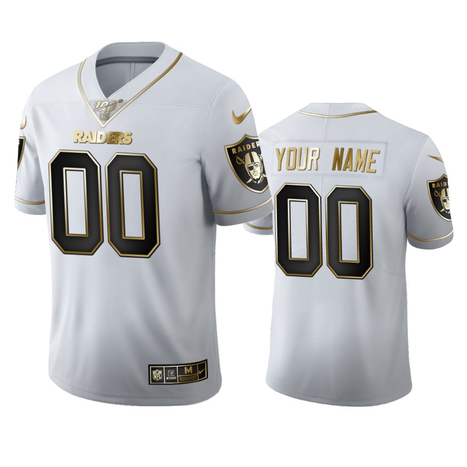 Las Vegas Raiders Custom Men's Nike White Golden Edition Vapor Limited NFL 100 Jersey