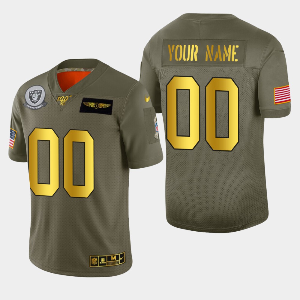 Raiders Custom Men's Nike Olive Gold 2019 Salute to Service Limited NFL 100 Jersey