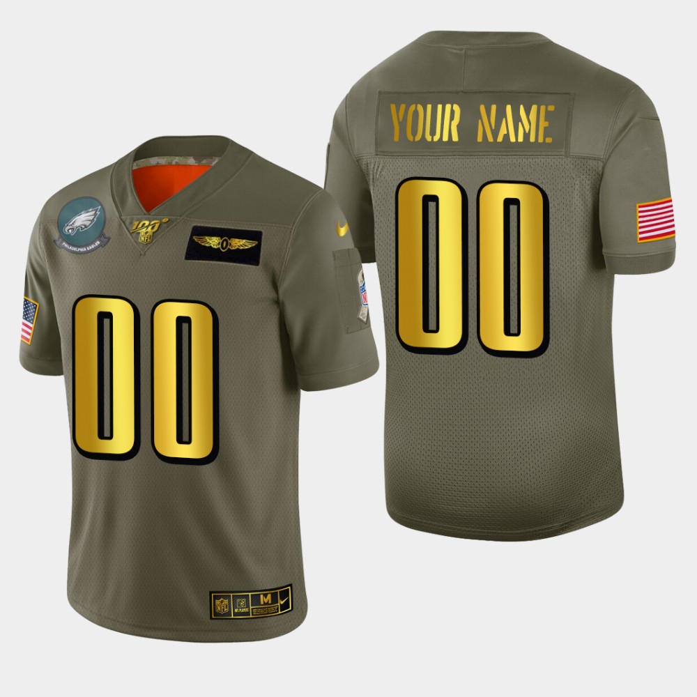 Philadelphia Eagles Custom Men's Nike Olive Gold 2019 Salute to Service Limited NFL 100 Jersey