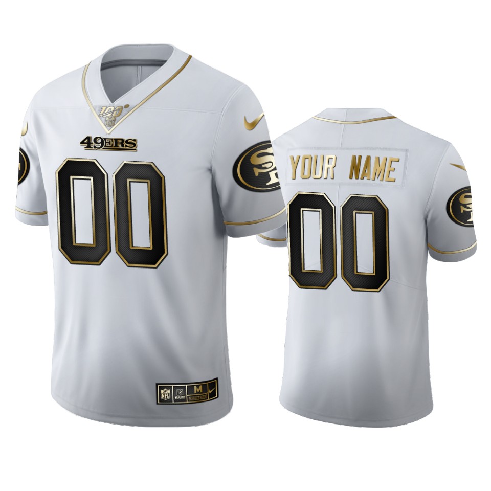 San Francisco 49ers Custom Men's Nike White Golden Edition Vapor Limited NFL 100 Jersey
