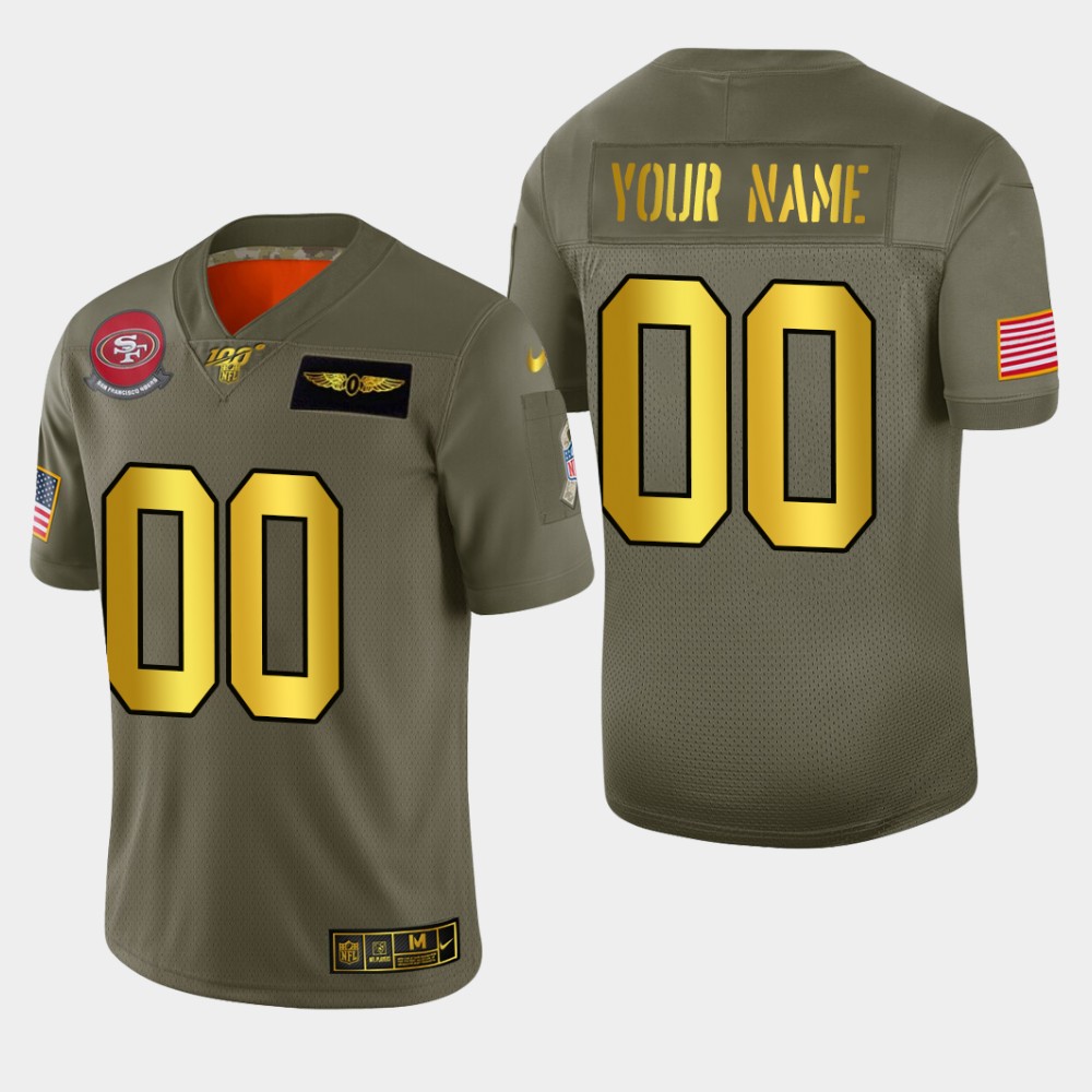 Nike 49ers Custom Men's Olive Gold 2019 Salute to Service NFL 100 Limited Jersey