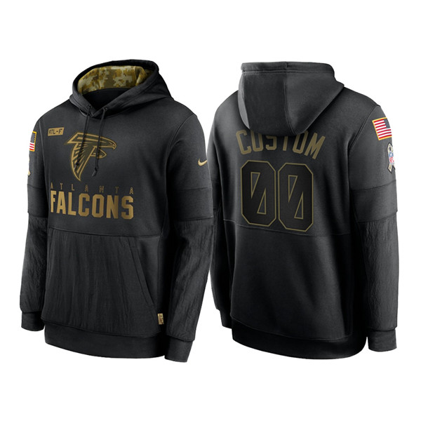 Men's Atlanta Falcons Black 2020 Customize Salute to Service Sideline Therma Pullover Hoodie
