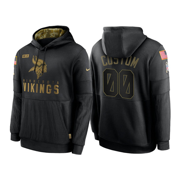 Men's Minnesota Vikings Black 2020 ACTIVE PLAYER Customize Salute to Service Sideline Therma Pullover Hoodie