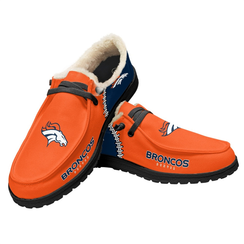 Men's Denver Broncos Loafers Lace Up Fuzzy Lined Shoes 002 (Pls check description for details)