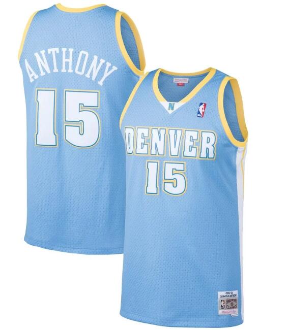 Men's Denver Nuggets #15 Carmelo Anthony Light Blue Throwback Stitched Jersey