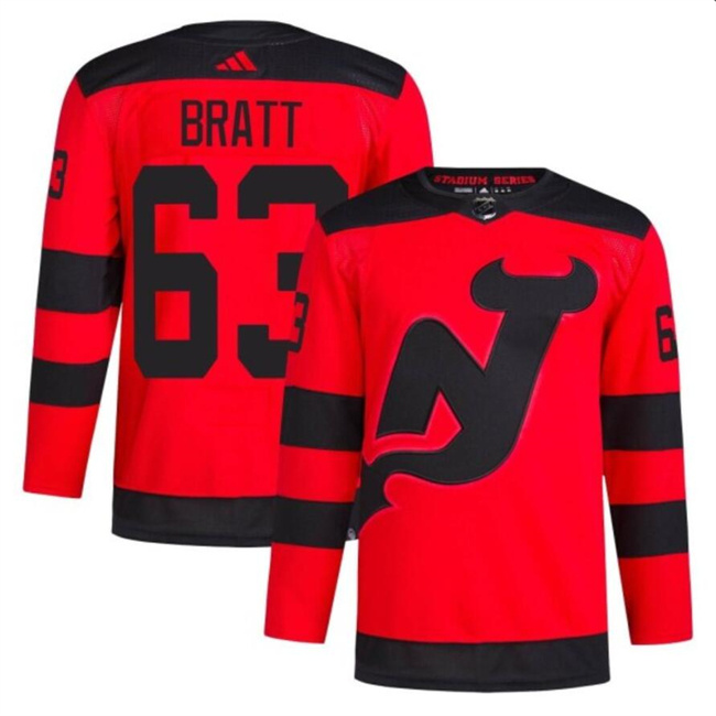 Men's New Jersey Devils #63 Jesper Bratt Red 2023-2024 Stadium Series Stitched Jersey