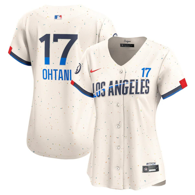 Women's Los Angeles Dodgers #17 Shohei Ohtani Cream 2024 City Connect Limited Stitched Jersey(Run Small)