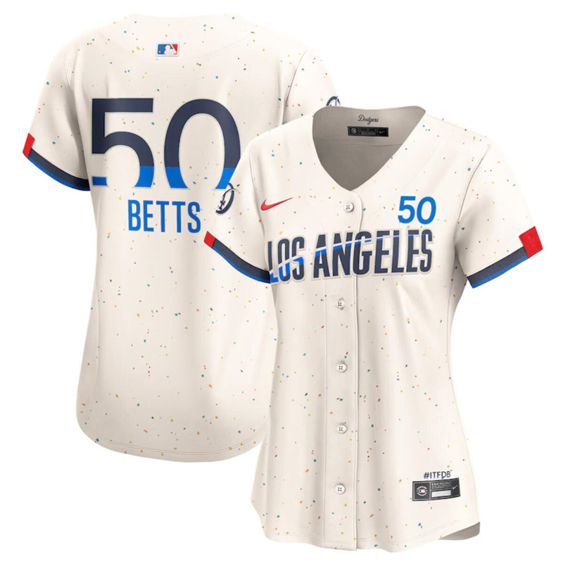 Women's Los Angeles Dodgers #50 Mookie Betts Cream 2024 City Connect Limited Stitched Jersey(Run Small)