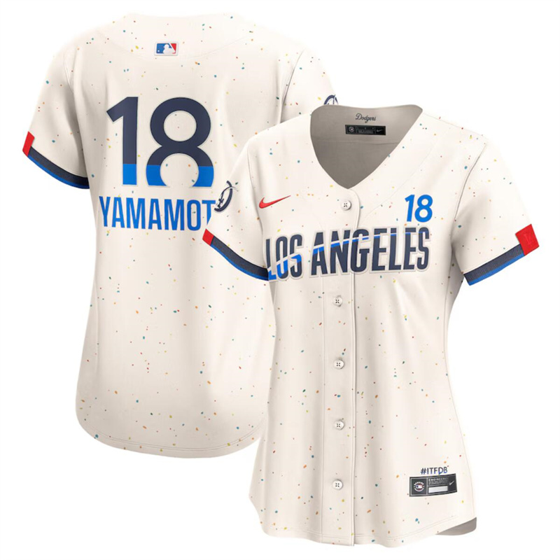 Women's Los Angeles Dodgers #18 Yoshinobu Yamamoto Cream 2024 City Connect Limited Stitched Jersey(Run Small)