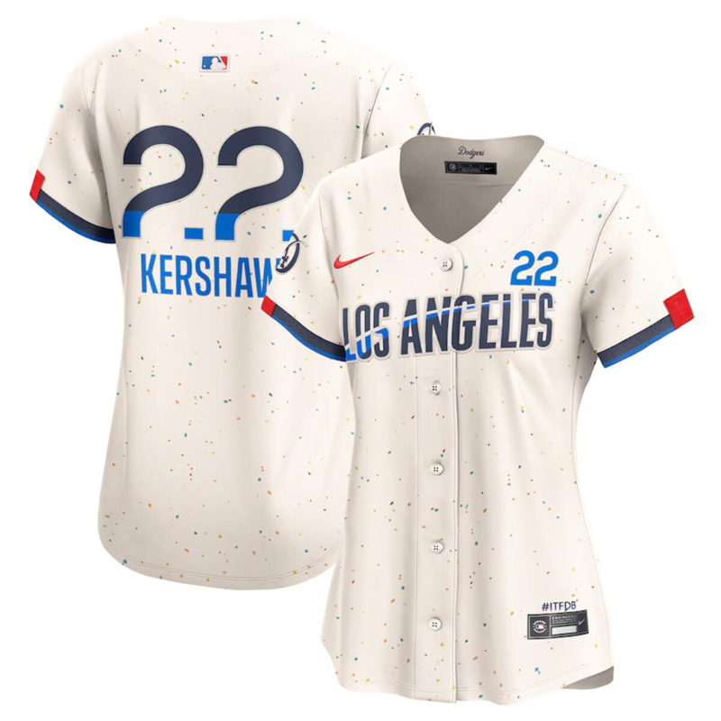 Women's Los Angeles Dodgers #22 Clayton Kershaw Cream 2024 City Connect Limited Stitched Jersey(Run Small)