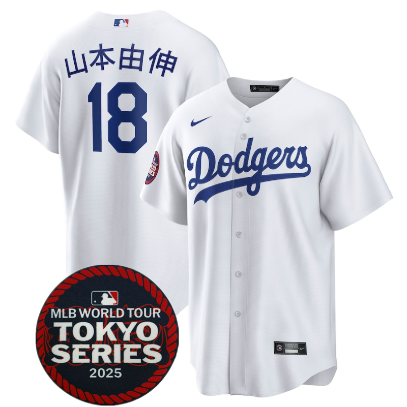 Men's Los Angeles Dodgers #18 山本由伸 White 2025 World Tour: Tokyo Series Home Stitched Baseball Jersey