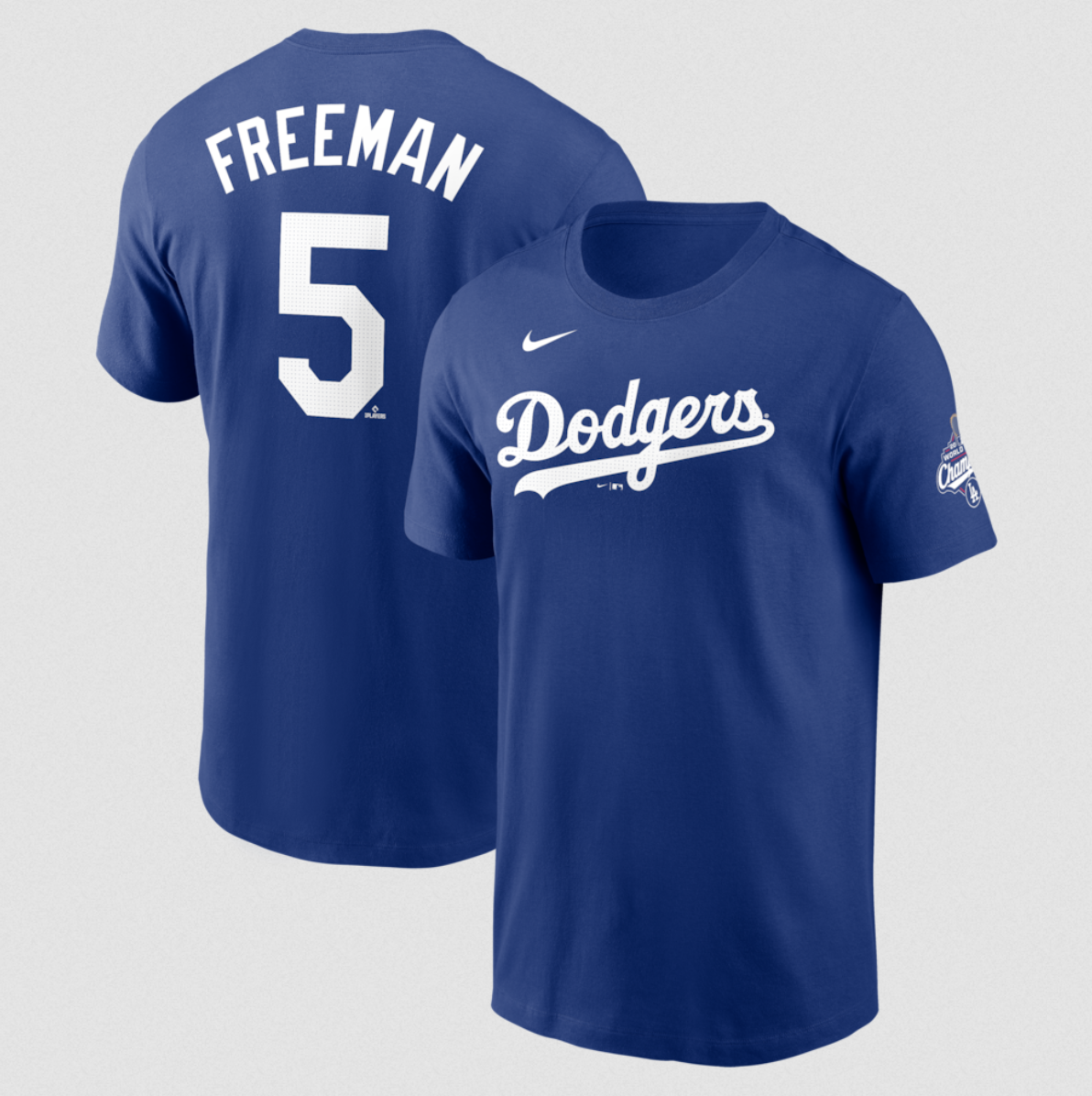 Men's Los Angeles Dodgers #5 Freddie Freeman Royal 2025 World Series Champions Name & Number T-Shirt Men's Los Angeles Dodgers #5 Freddie Freeman Royal 2025 World Series Champions Name & Number T-Shirt