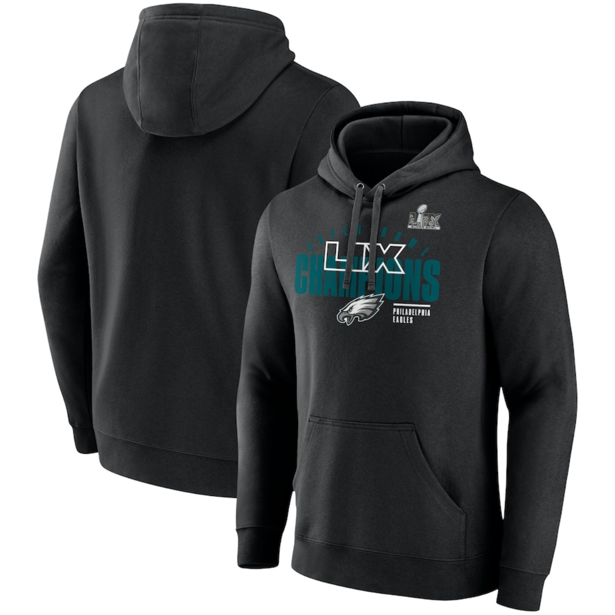 Men's Philadelphia Eagles Black Super Bowl LIX Champions Iconic Victory Fleece Pullover Hoodie Men's Philadelphia Eagles Black Super Bowl LIX Champions Iconic Victory Fleece Pullover Hoodie