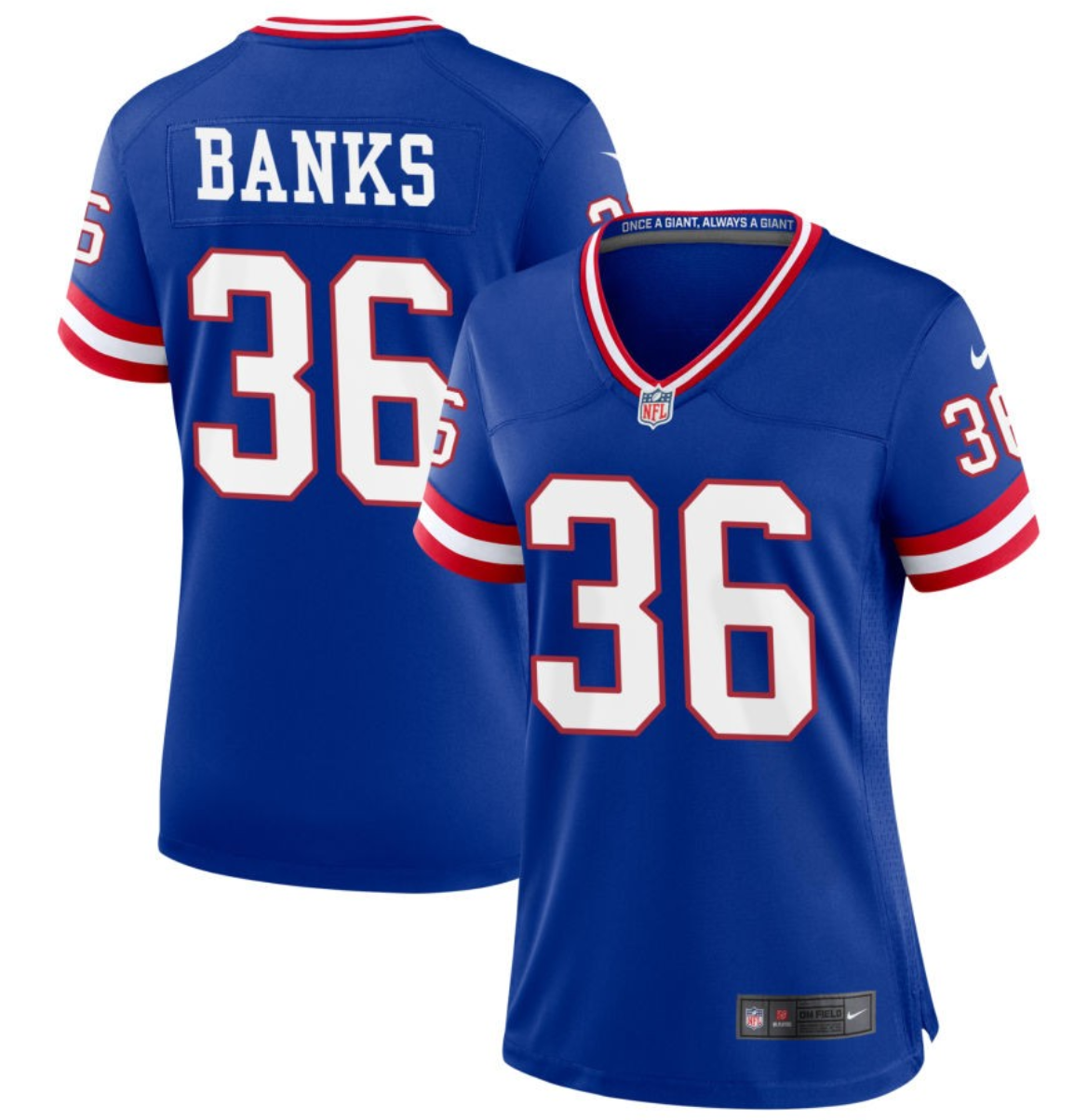 Women's New York Giants #36 Deonte Banks Royal Classic Retired Player Stitched Game Jersey(Run Small)