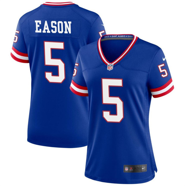Women's New York Giants #5 Jacob Eason Blue Throwback Stitched Jersey(Run Small)