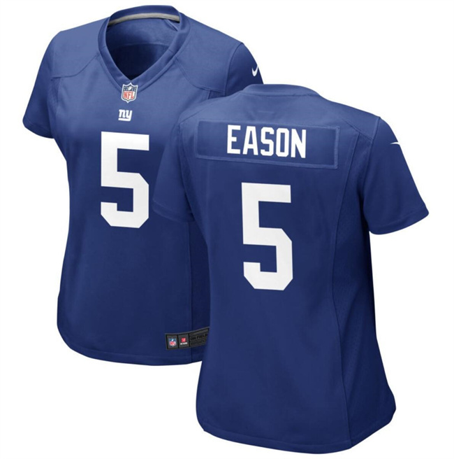 Women's New York Giants #5 Jacob Eason Blue Stitched Jersey(Run Small)