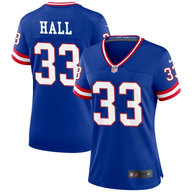 Women's New York Giants #33 Hassan Hall Blue Throwback Stitched Jersey(Run Small)