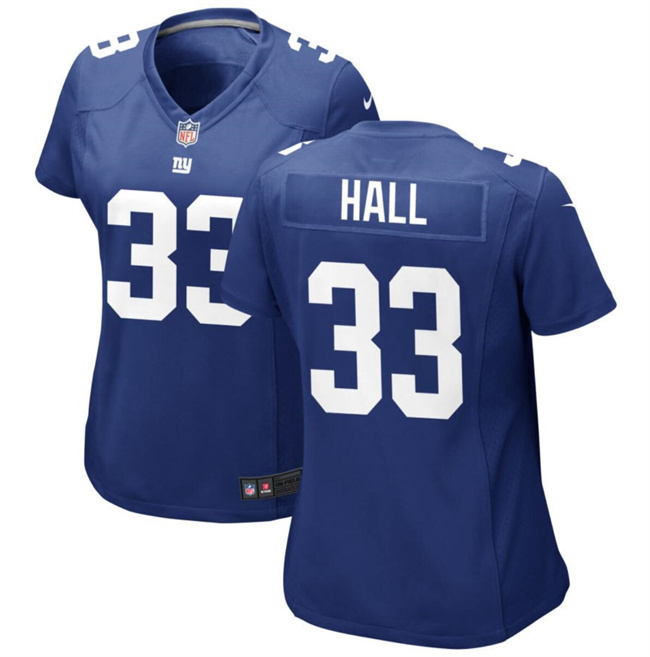 Women's New York Giants #33 Hassan Hall Blue Stitched Jersey(Run Small)