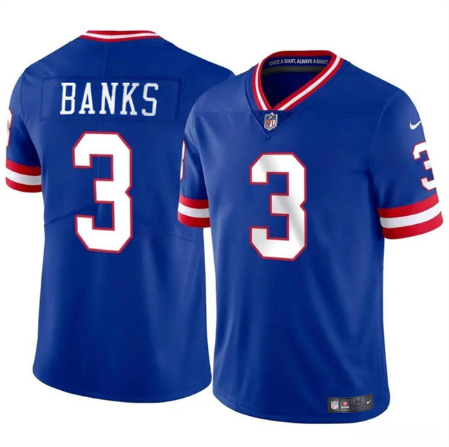 Youth New York Giants #3 Deonte Banks Royal 2023 Vapor Throwback Stitched Jersey