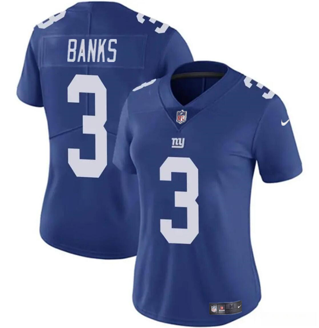 Women's New York Giants #3 Deonte Banks Blue Vapor Stitched Jersey(Run Small)