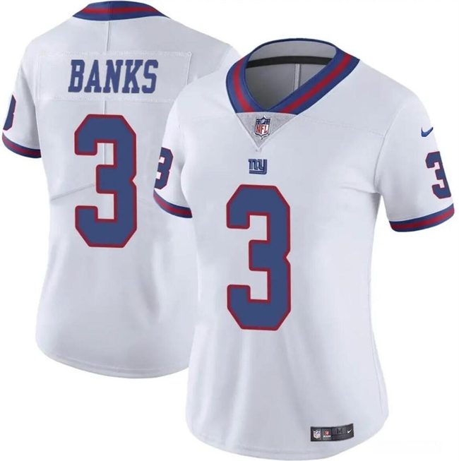 Women's New York Giants #3 Deonte Banks White Stitched Jersey(Run Small)