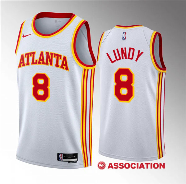 Men's Atlanta Hawks #8 Seth Lundy White 2023 Draft Association Edition Stitched Jersey