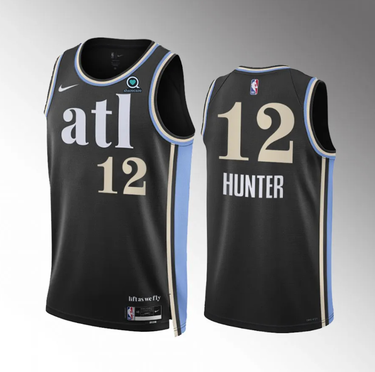 Men's Atlanta Hawks #12 De'Andre Hunter 2023/24 Black City Edition Stitched Basketball Jersey