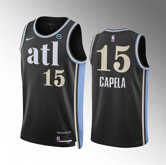 Men's Atlanta Hawks #15 Clint Capela 2023/24 Black City Edition Stitched Basketball Jersey