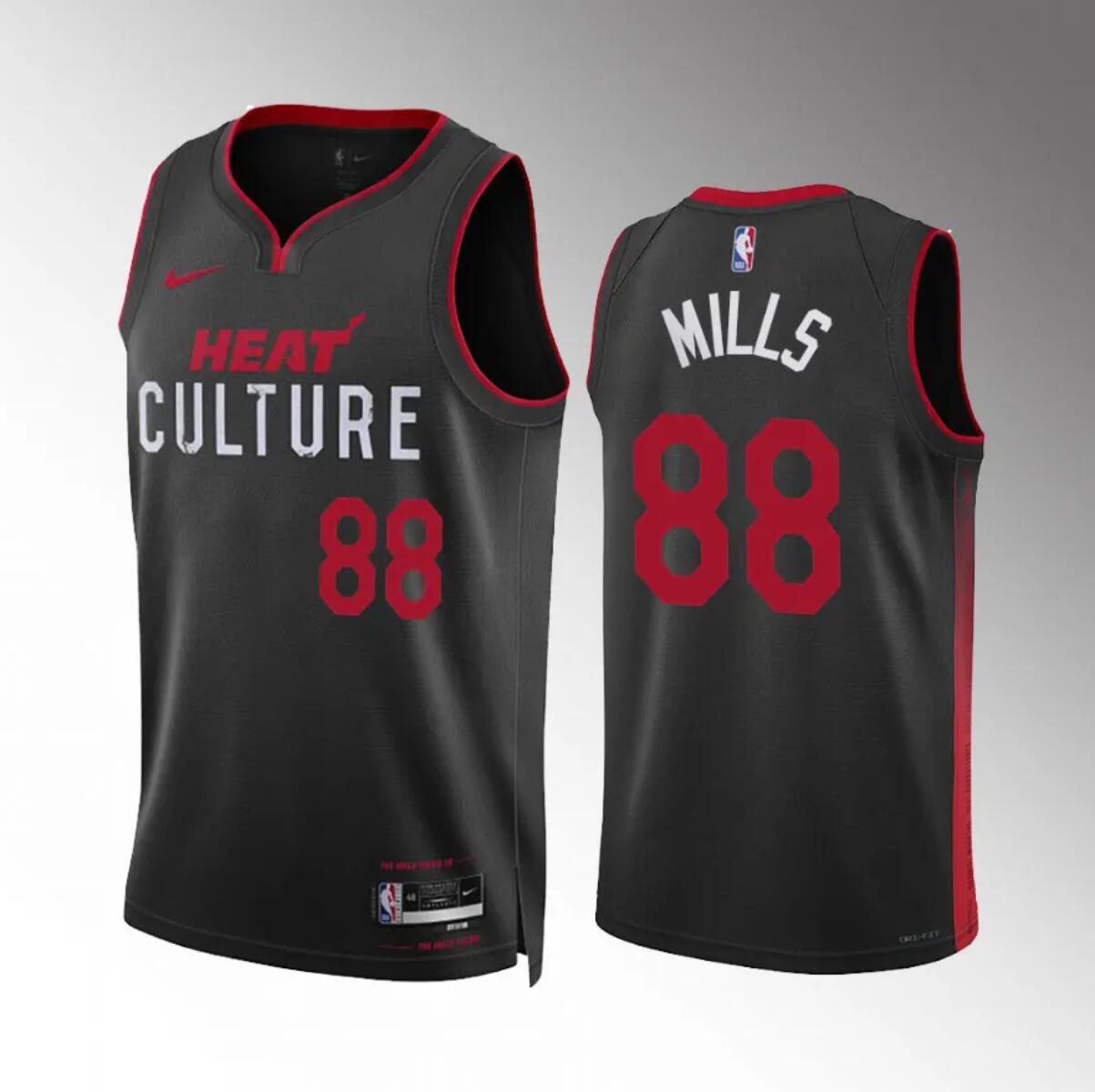 Men's Miami Heat #88 Patrick Mills Black 2023/24 City Edition Stitched Basketball Jersey