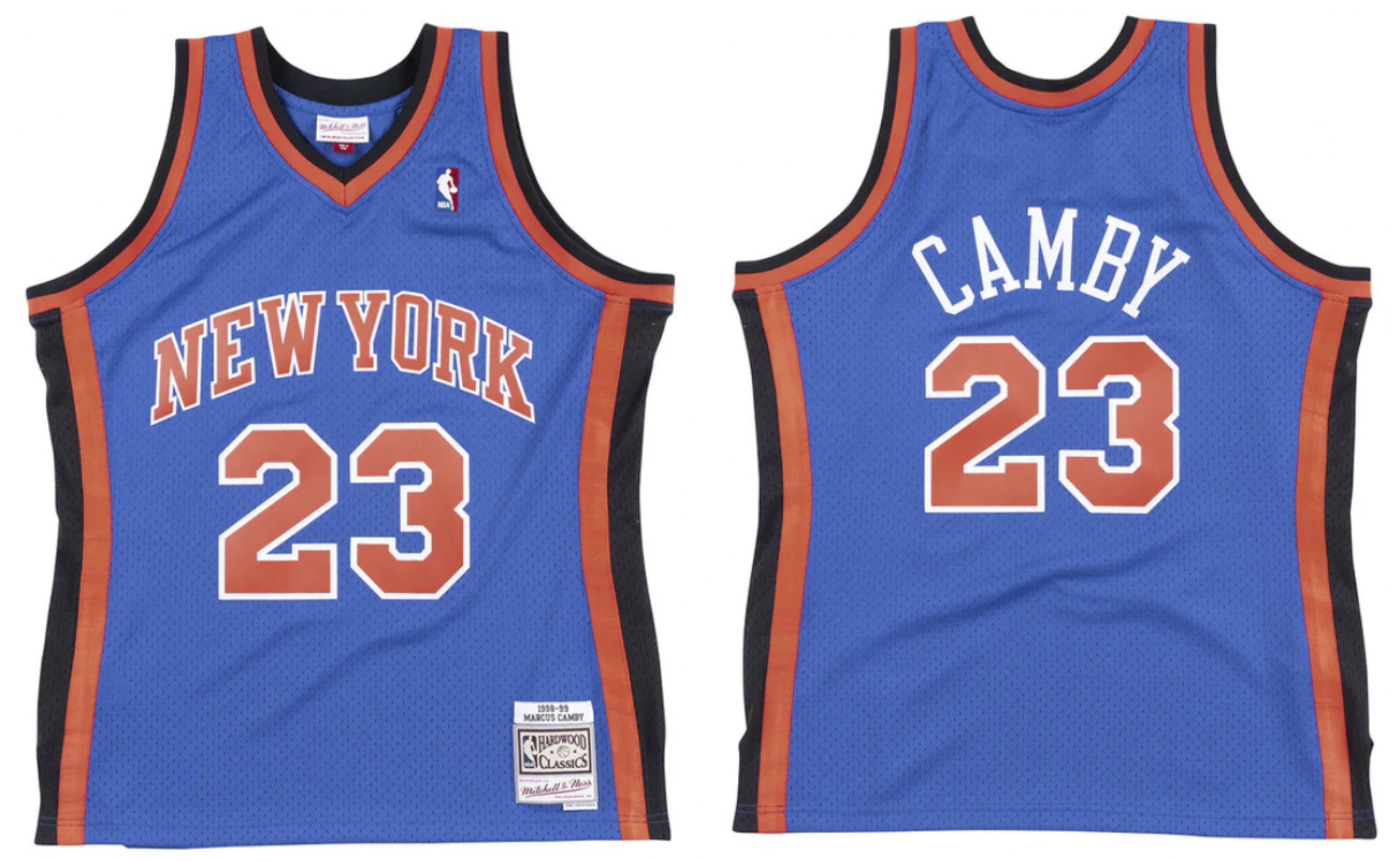 Men's New Yok Knicks #23 Marcus Camby Blue Mitchell & Ness 98-99 Road Swingman Jersey