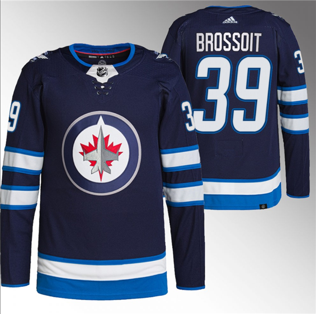 Men's Winnipeg Jets #39 Laurent Brossoit Navy Stitched Jersey