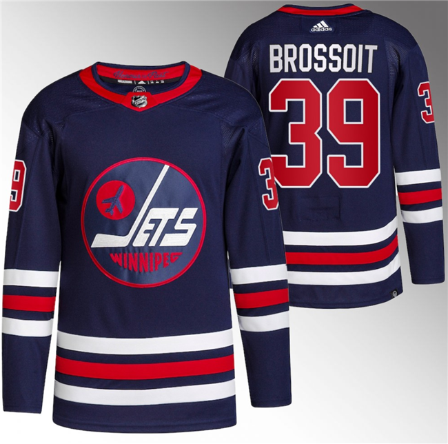 Men's Winnipeg Jets #39 Laurent Brossoit 2021/22 Navy Stitched Jersey