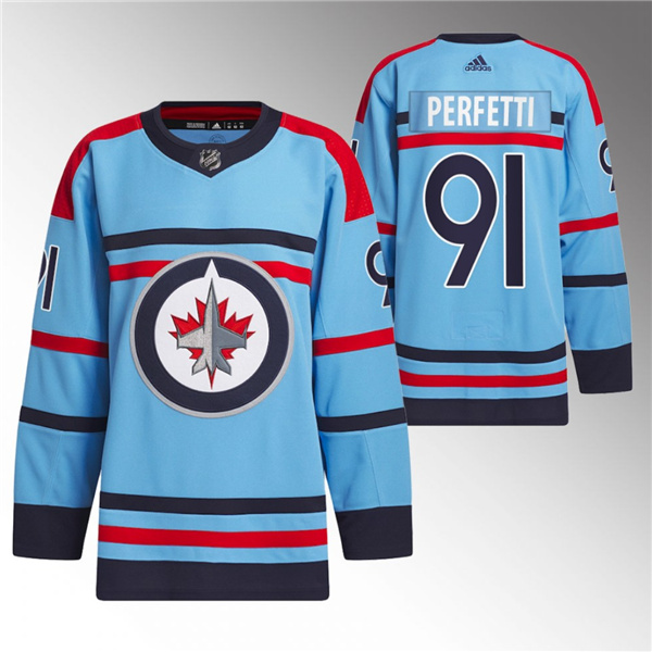 Men's Winnipeg Jets #91 Cole Perfetti Light Blue Anniversary Primegreen Stitched Jersey