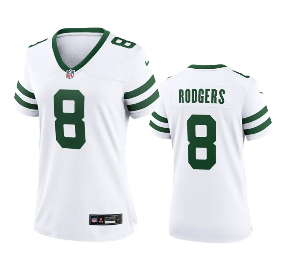 Women's New York Jets #8 Aaron Rodgers White 2024 Stitched Football Jersey(Run Small)
