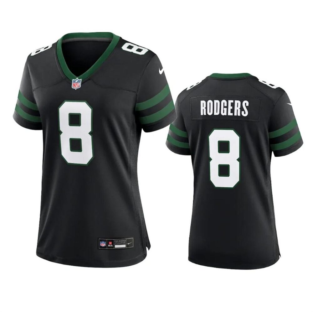 Women's New York Jets #8 Aaron Rodgers Black 2024 Stitched Football Jersey(Run Small)